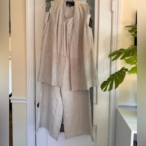 Lafayette 148 Set Linen Suede Vest and Wide Leg Pants Quiet Luxury Lagenlook